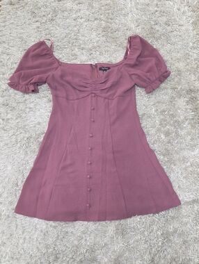 Pink Puff Sleeve Button-Front Mini Dress